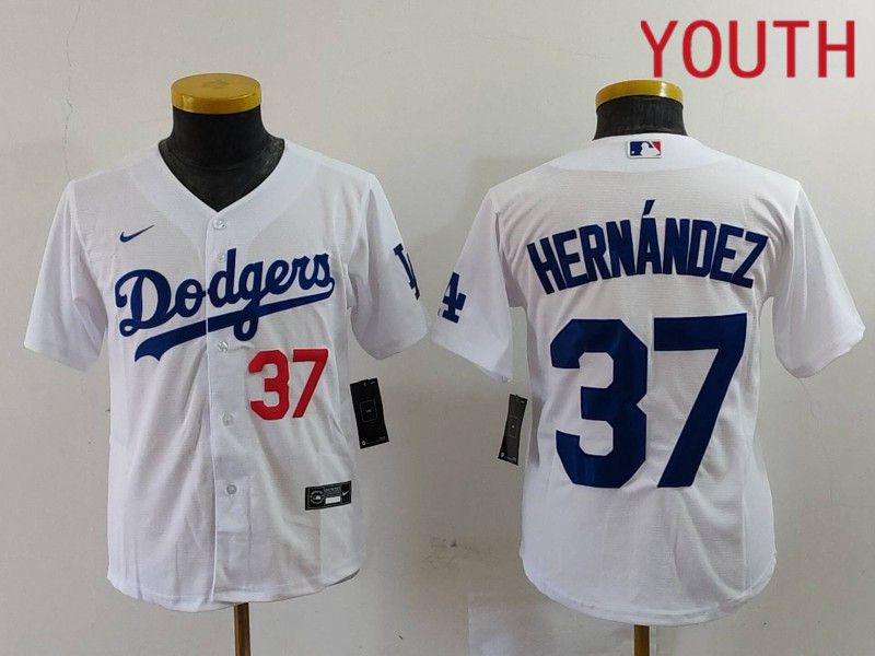 Youth Los Angeles Dodgers 37 Hernandez White Nike Game 2024 MLB Jersey style 7242